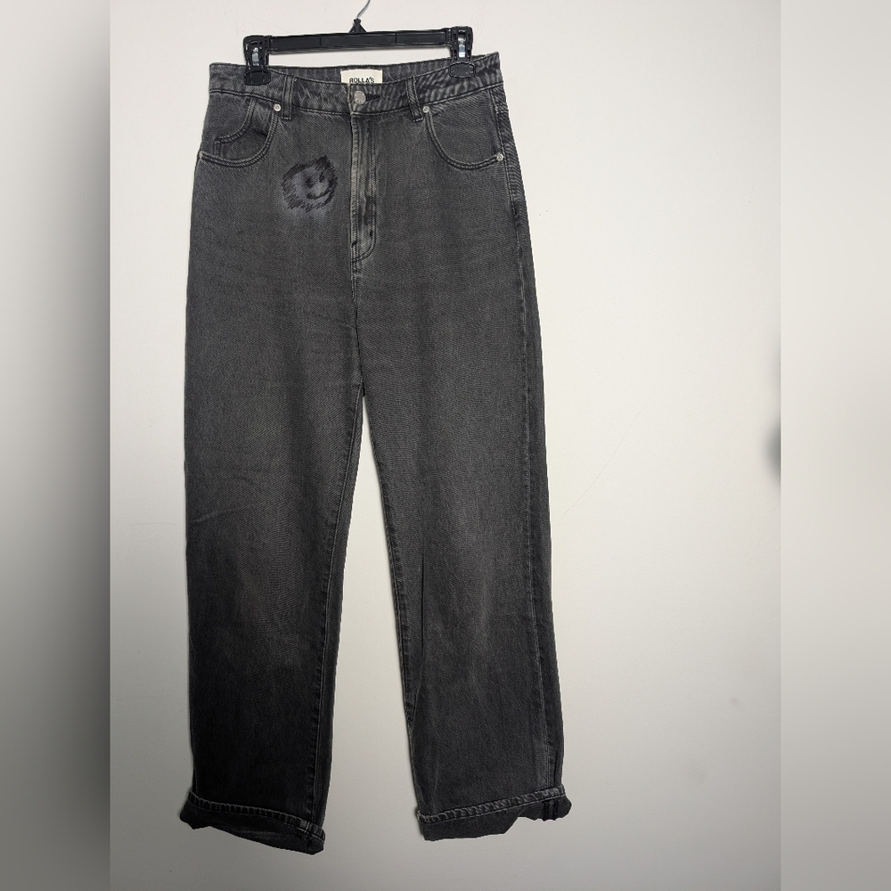 Rolla's Heidi Jeans Loose Straight High Rise Black Gray Sz 29